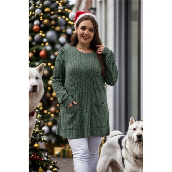 Womens Long Sleeve Tunic Top Sweater Loose Fit Long Sweater with Pockets Casual - Picture 2 of 5